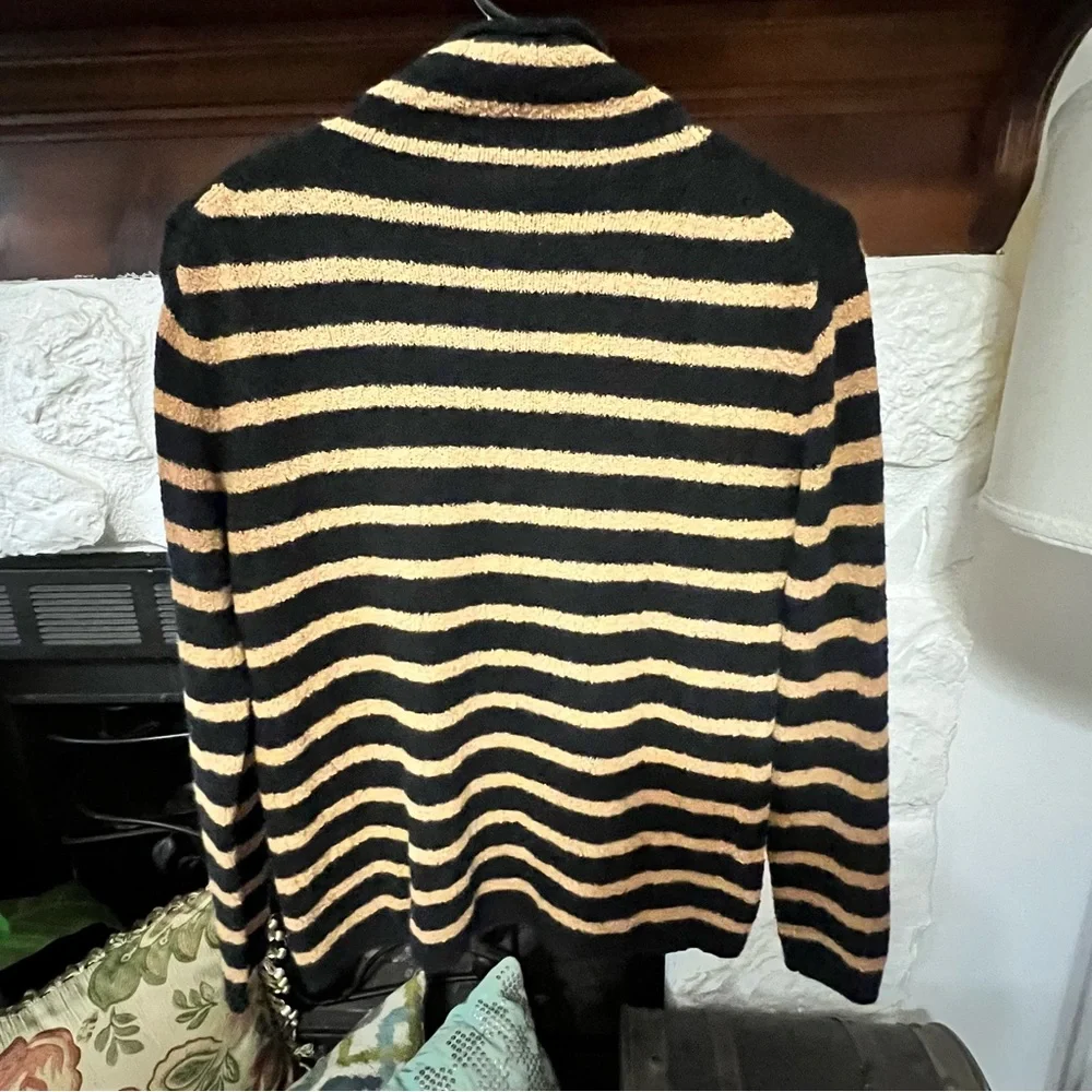 J. Crew Women’s Sweater Black and Tan Striped Mock Turtleneck Sweater Size XXS